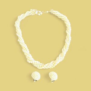 Vintage Monet 5 Strand Faux Pearl Twisted Necklace & Clip on Earrings Gl…